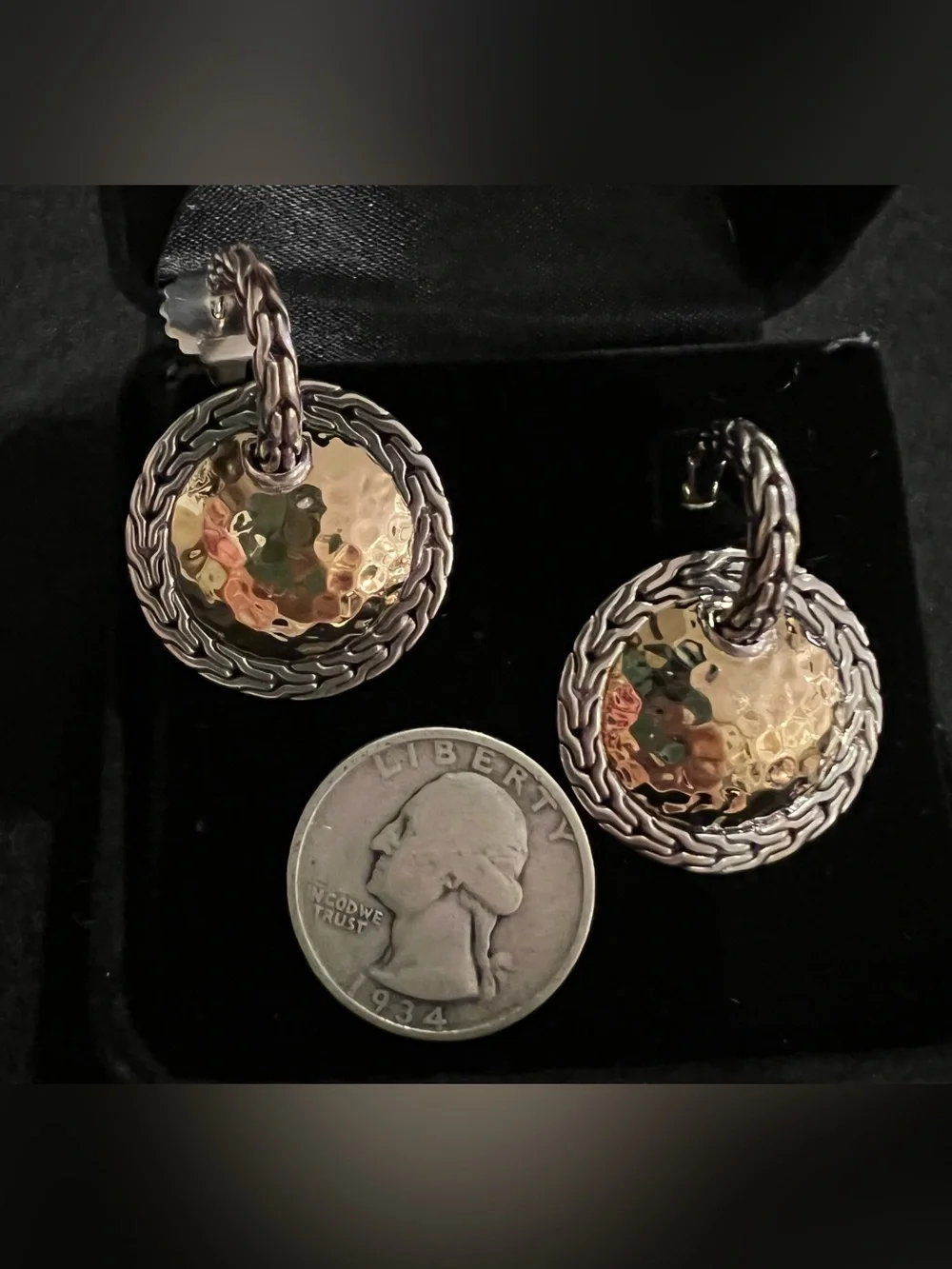 John Hardy Palu Disc Hoop Drop Earrings | 925 Sterling Silver & 22K Yellow Gold